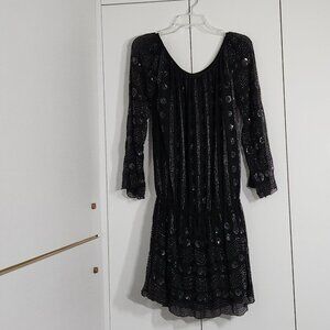 Muche et Muchette Dress Women's Size S/M Black Sequin Beaded Long Sleeve